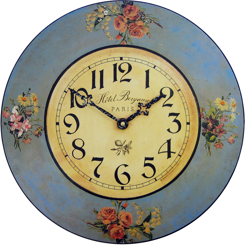 Roger Lascelles Clocks 36cm Blue Floral Hotel Wall Clock & Reviews